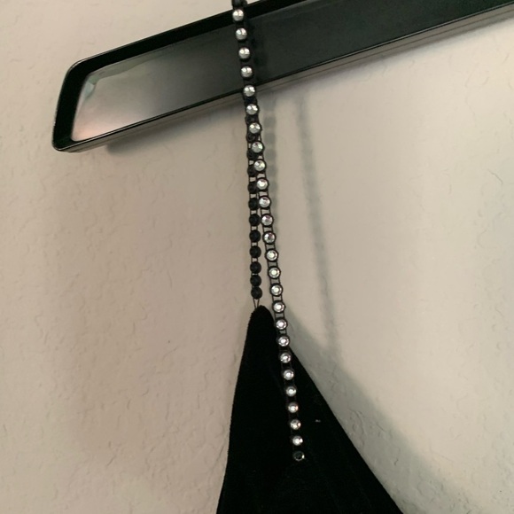 Vintage Velvet Cowl Neck Rhinestone Strap Mini Dress - Picture 10 of 11